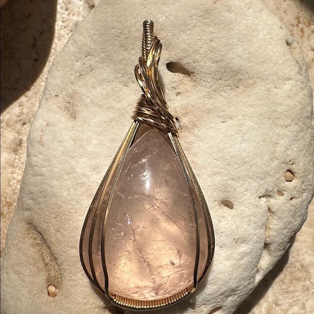14k Gold Filled Rose Quartz Necklace Pendant